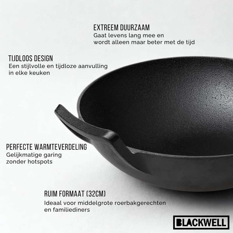 Blackwell Pfannenset aus Gusseisen – Grillpfanne 23 x 23 cm, Bratpfanne Ø 25 cm & Wok Ø 32 cm – 3-teilig – geeignet für alle Herdarten