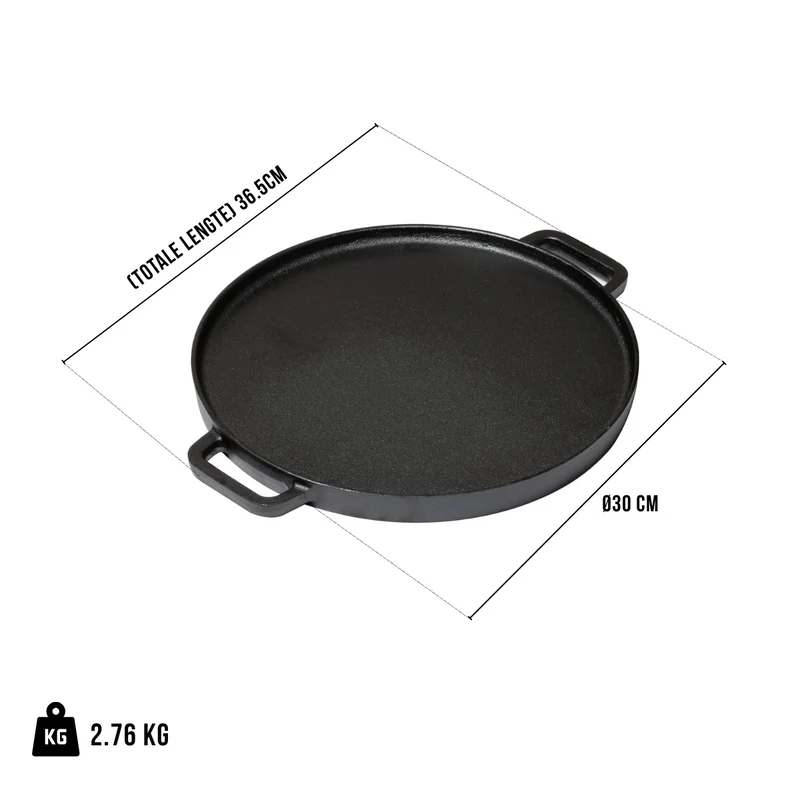 Blackwell Grillplatte BBQ / Backplatte aus Gusseisen Ø 30 cm – ohne Antihaftbeschichtung – beidseitig