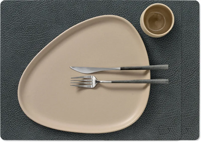 LIND DNA Tischsets Hippo - Leder - Schwarz Anthrazit - 45 x 35 cm - 2 Stück