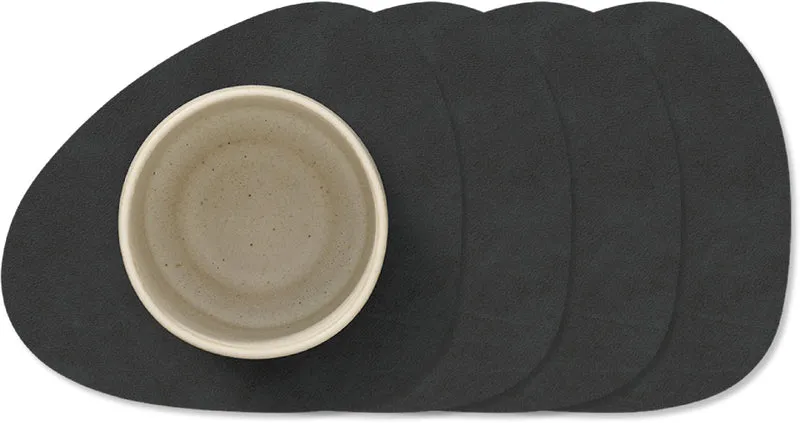 LIND DNA Untersetzer Nupo - Leder - Schwarz - 13 x 11 cm - 4 Stück