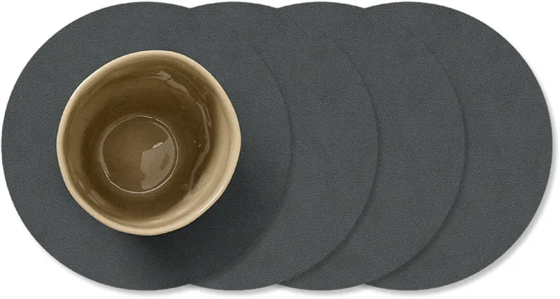 LIND DNA Untersetzer Nupo - Leder - Anthrazit - ø 10 cm - 4 Stück