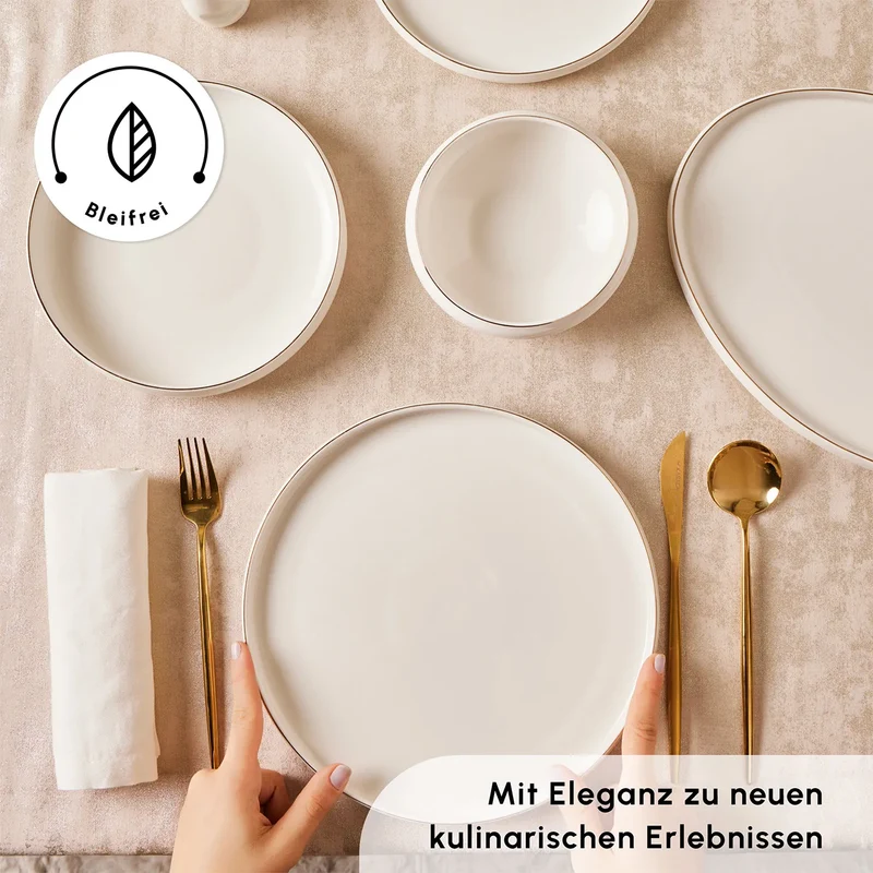 Karaca Red Carpet Collection Streamline New Sunset Gold für 12 Personen Geschirrset, 59 Teilig, New Generation Bone