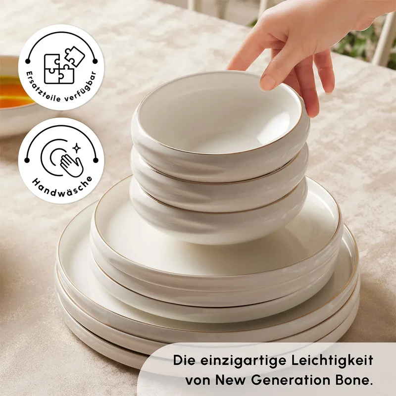 Karaca Red Carpet Collection Streamline New Sunset Gold für 12 Personen Geschirrset, 59 Teilig, New Generation Bone