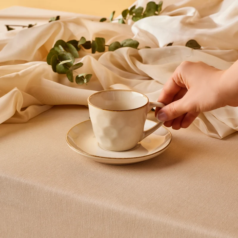Karaca Aria Teetasse mit Untertasse mit Reaktivglasur, 230 ml, Beige