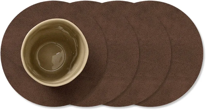 LIND DNA Untersetzer Nupo - Leder - Dunkelbraun - ø 10 cm - 4 Stück