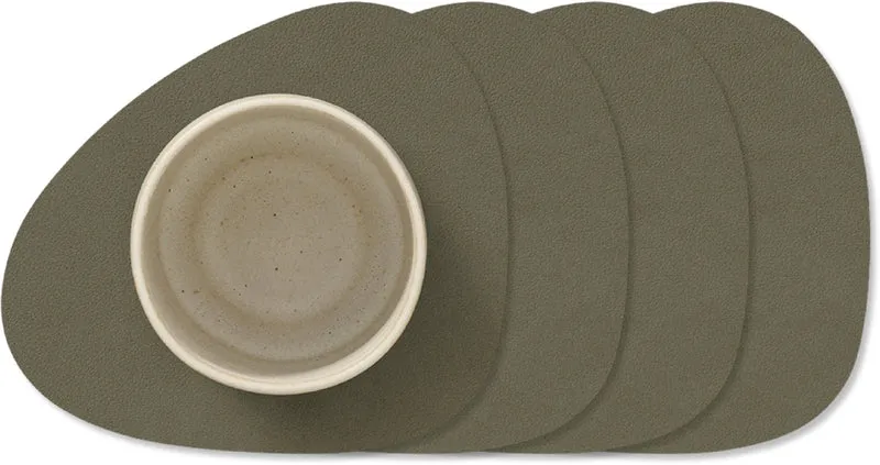 LIND DNA Untersetzer Nupo - Leder - Army Green - 13 x 11 cm - 4 Stück