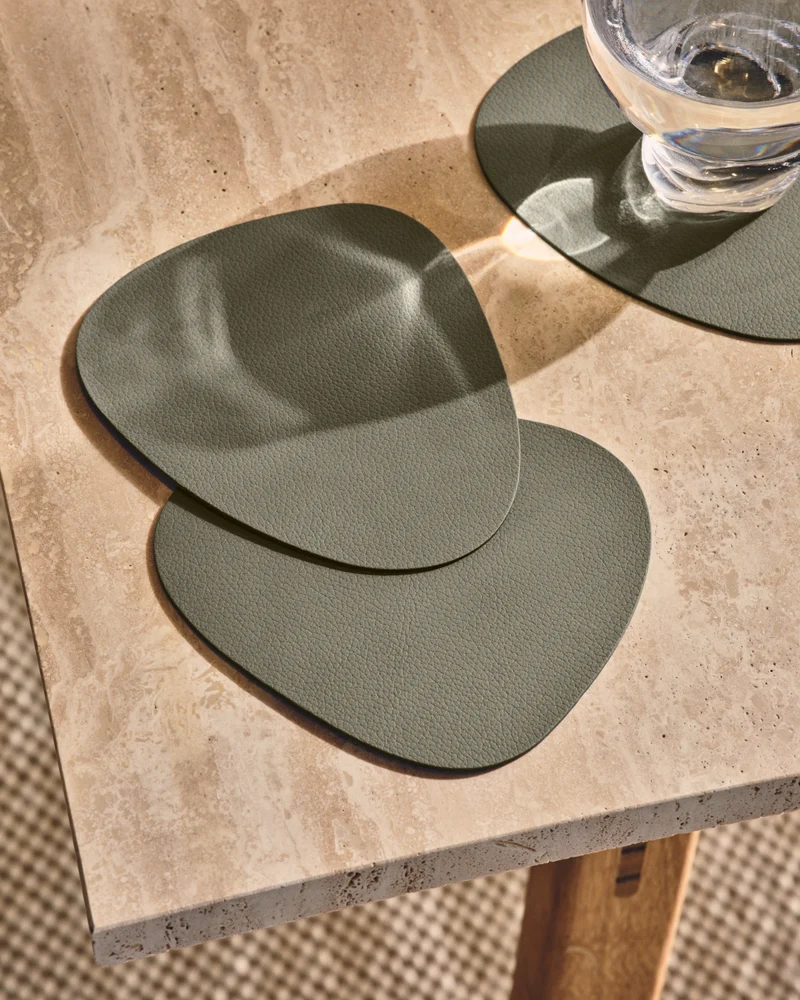 LIND DNA Untersetzer Nupo - Leder - Army Green - 13 x 11 cm - 4 Stück
