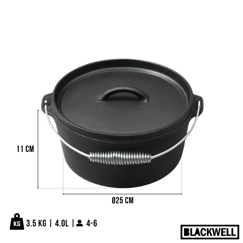 Blackwell Bräter Gusseisen / Dutch oven mit Deckel - ø 25 cm / 4 Liter - ohne Antihaftbeschichtung