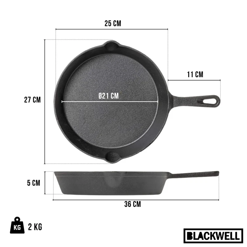 Blackwell Dutch Oven BBQ Set Gusseisen - Bräter + Lifter, Bratpfanne ø 20 cm & Steelpan 18 cm - 4-teilig