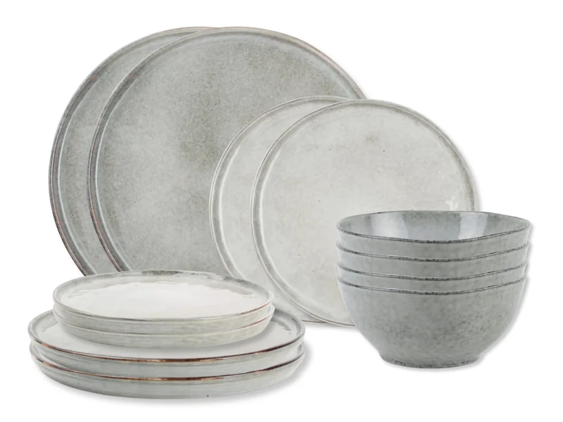 Salt & Pepper Geschirrset Artisan Green - 12-teilig / 4 Personen - 4 Speiseteller, 4 Frühstücksteller und 4 Schalen