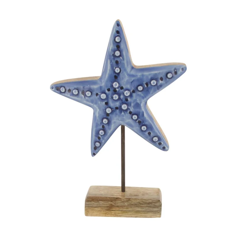 Seestern Mango Holz 12x5x18cm Blau
