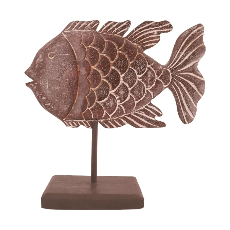 Statue Fisch Albasia Holz 38x12x38cm Dunkelbraun