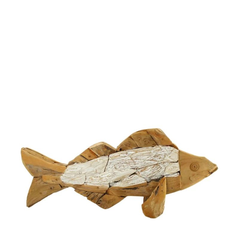 Fisch Teakholz 58x8x27cm Natur/Weiß