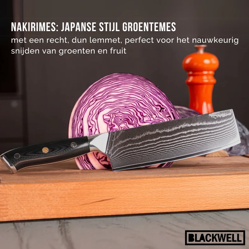 Blackwell Messerset (Kochmesser + Gemüsemesser / Nakiri-Messer) – Japanischer Stil – 67 Lagen Damaszenerstahl – VG10 – 2-teilig