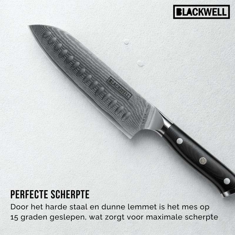 Blackwell Santokumesser im japanischen Stil – 67 Lagen Damaszenerstahl – VG10 – 19 cm