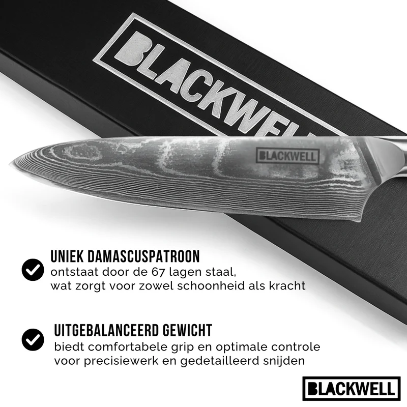 Blackwell Messerset (Kochmesser + Schälmesser) – Japanischer Stil – 67 Lagen Damaszenerstahl – VG10 – 2-teilig