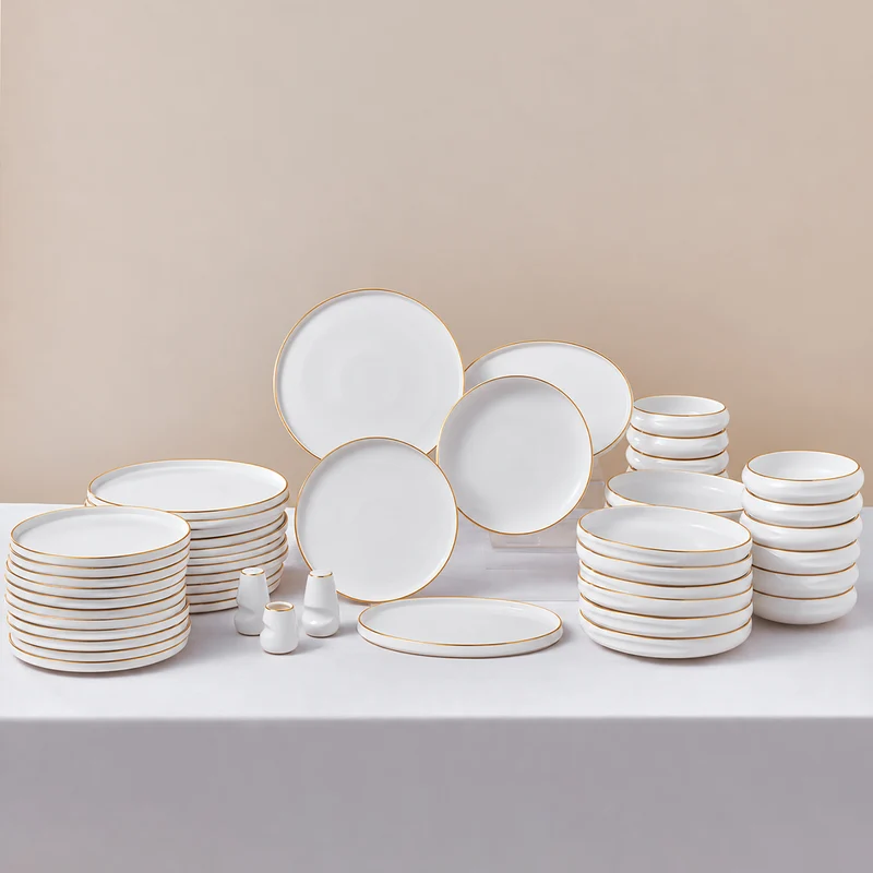 Karaca Stream Bone China Sunset 53-teiliges Servierset für 12 Personen, Gold