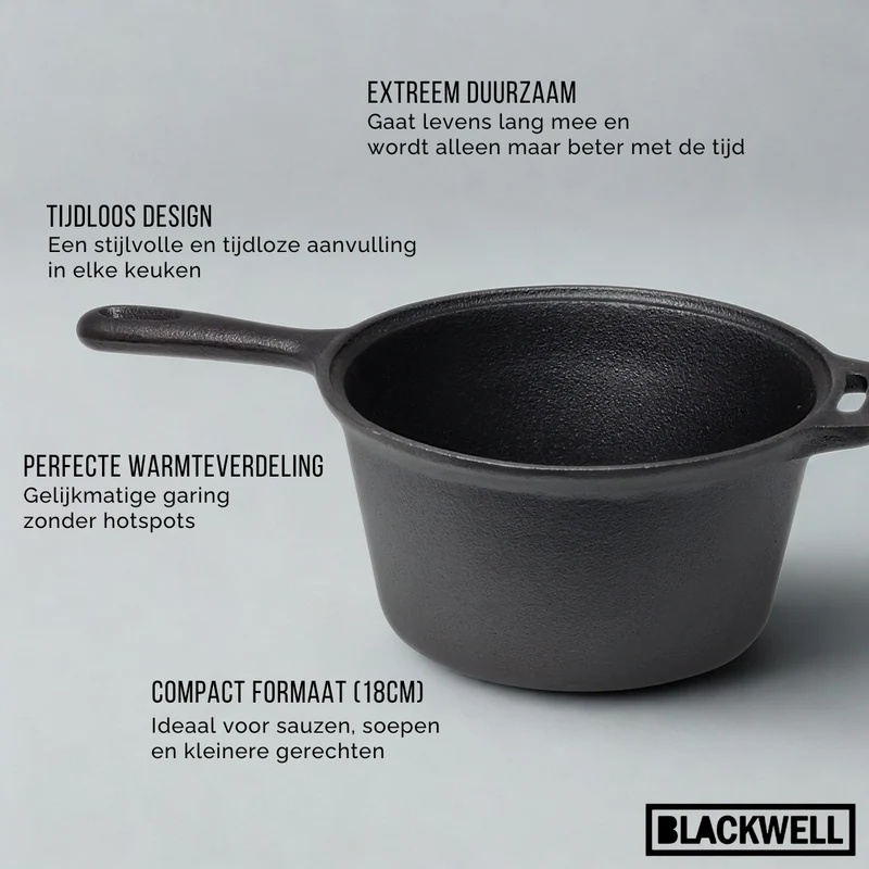 Blackwell Sauteuse Gusseisen / Stielkasserolle ø 18 cm - 1,5 Liter - ohne Antihaftbeschichtung
