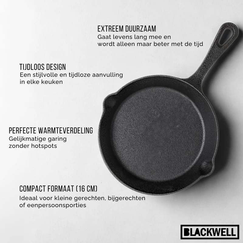 Blackwell Bratpfanne Gusseisen / Skillet Ø 16 cm – geeignet für alle Wärmequellen – ohne Antihaftbeschichtung