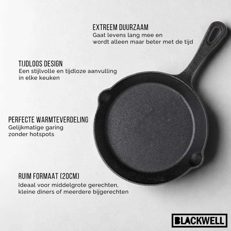 Blackwell Bratpfanne Gusseisen / Skillet Ø 20 cm – geeignet für alle Wärmequellen – ohne Antihaftbeschichtung