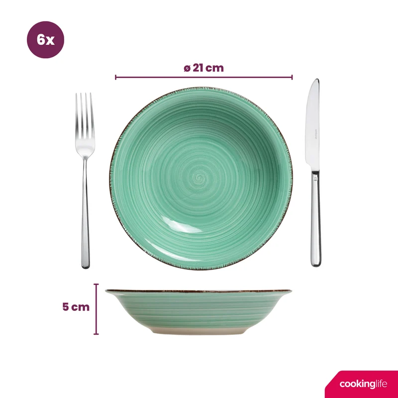 Cookinglife Tiefe Teller / Pastateller Delice Grün ø 21 cm - 6 Stück