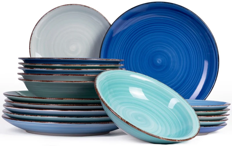 Cookinglife Geschirrset Delice Blue - 18-teilig / 6 Personen - 6 Speiseteller, 6 Suppenteller und 6 Frühstücksteller