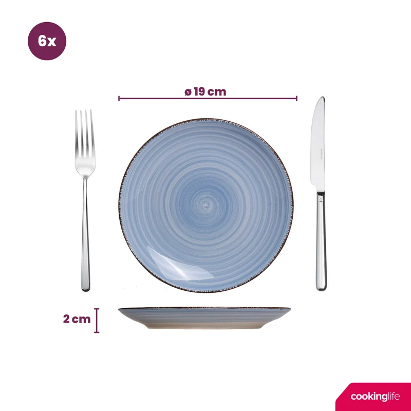 Cookinglife Geschirrset Delice Blue - 18-teilig / 6 Personen - 6 Speiseteller, 6 Suppenteller und 6 Frühstücksteller