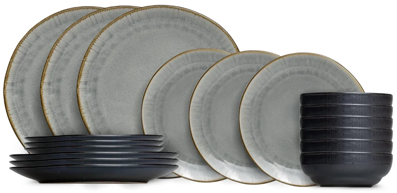 Cookinglife Geschirrset Nola Warm Grey - 18-teilig / 6 Personen - 6 Speiseteller, 6 Frühstücksteller und 6 Schalen