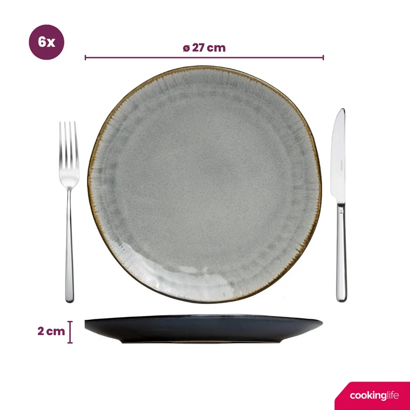 Cookinglife Speiseteller Nola Warm Grey ø 27 cm - 6 Stück