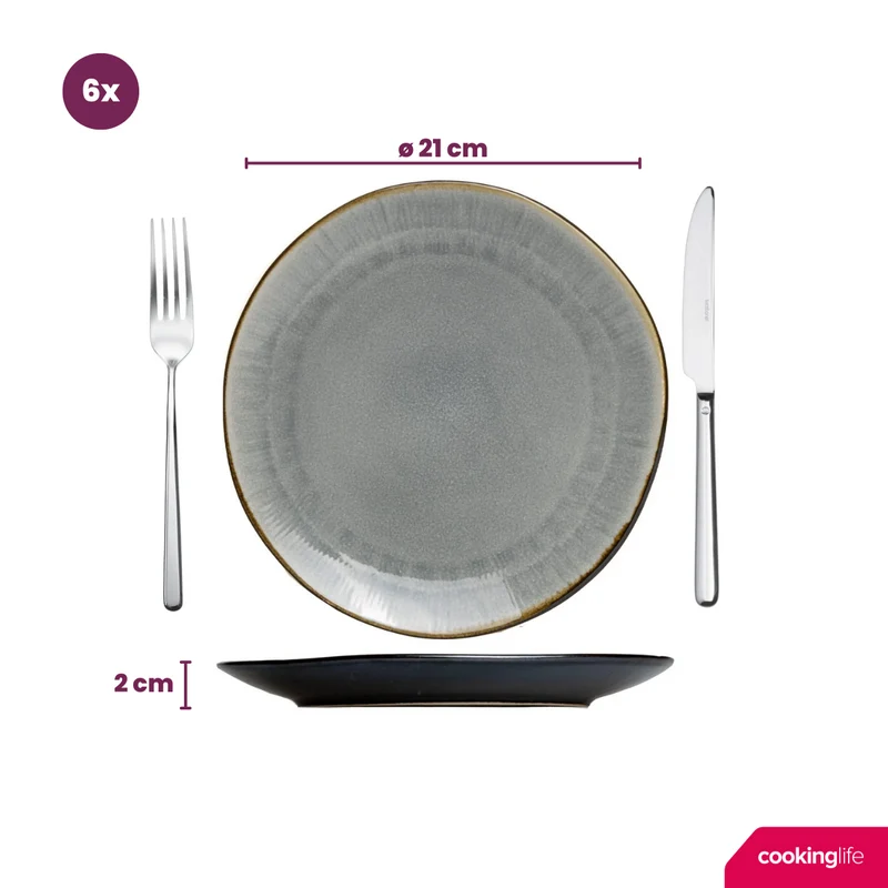 Cookinglife Geschirrset Nola Warm Grey - 18-teilig / 6 Personen - 6 Speiseteller, 6 Frühstücksteller und 6 Schalen