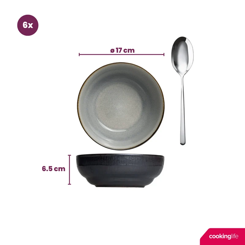 Cookinglife Geschirrset Nola Warm Grey - 18-teilig / 6 Personen - 6 Speiseteller, 6 Frühstücksteller und 6 Schalen