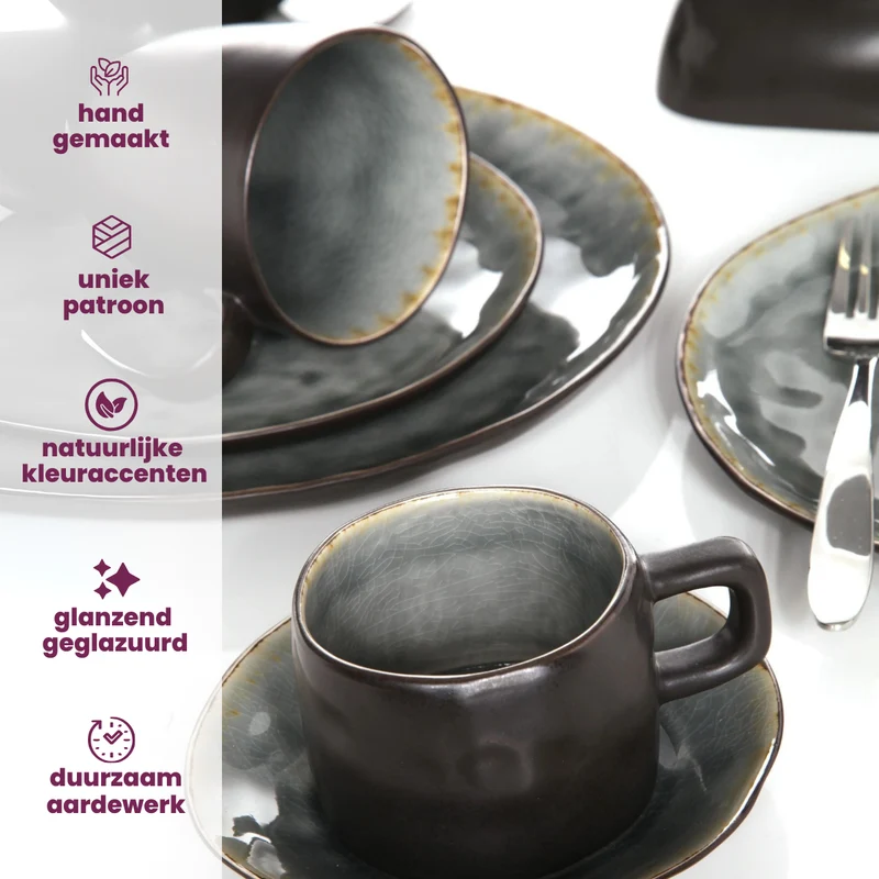 Cosy & Trendy Kaffeetassen Laguna Blau Grau 230 ml - 4 Stück