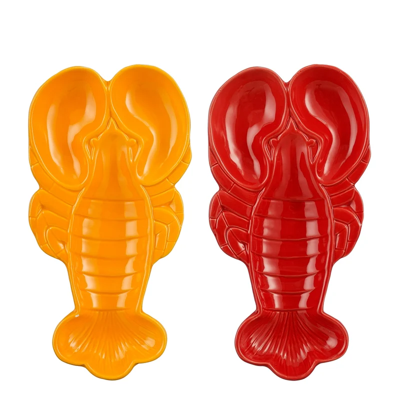 Teller Hummer orange rot 2er Set - L28xB15xH3,5cm