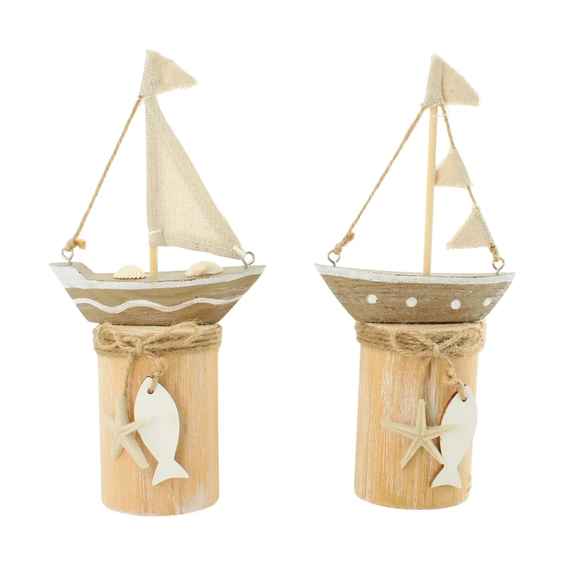 Boot aus Kiefernholz auf Ständer 11x6x22cm 2fach sortiert Natur/Weiß