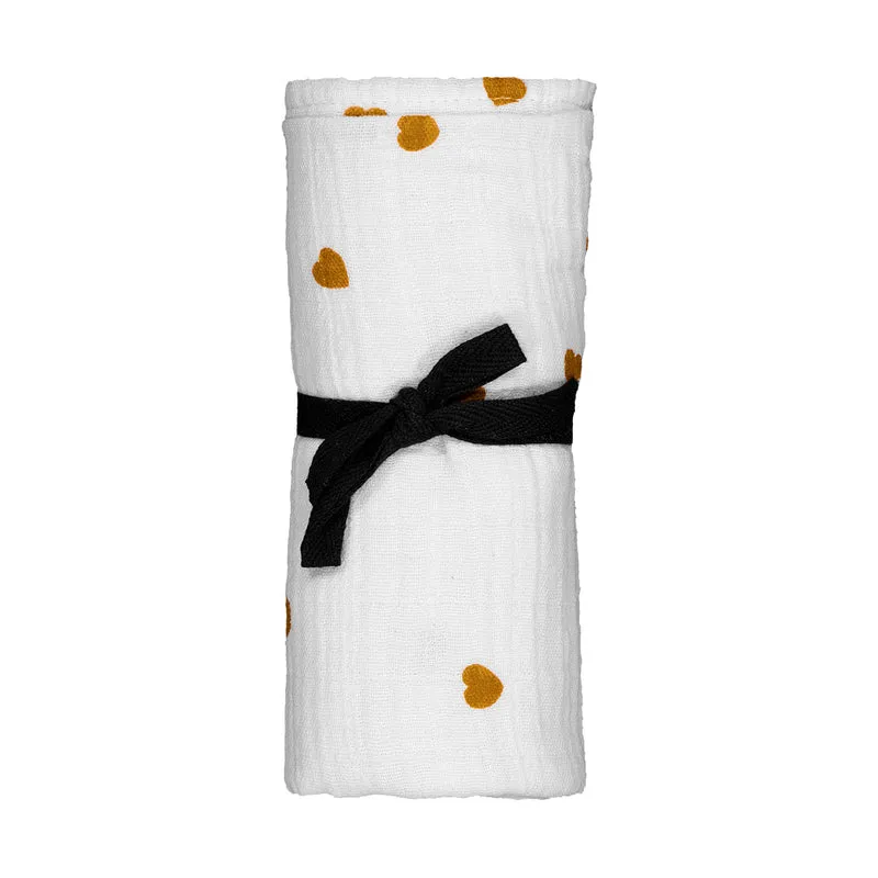 Großes Mulltuch "Bianca Swaddle Mustard Heart"