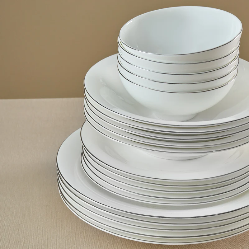 Karaca Fine Pearl Extra Argento 55-Teiliges Tafelservice Für 12 Personen, Platin