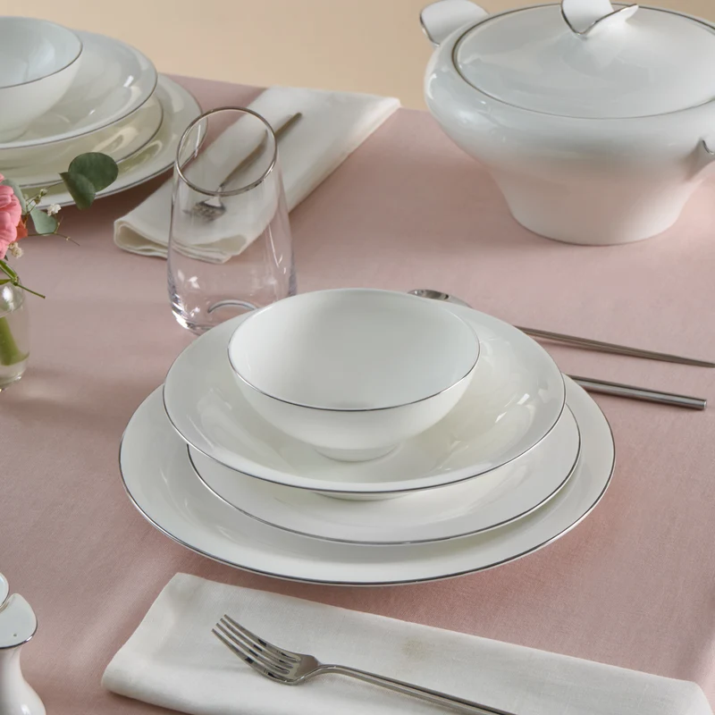 Karaca Fine Pearl Extra Argento 55-Teiliges Tafelservice Für 12 Personen, Platin