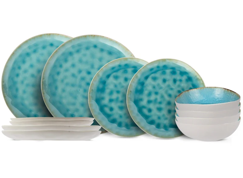 Cosy & Trendy Geschirrset Laguna Azzurro 12-teilig / 4 Personen - 4 Speiseteller, 4 Frühstücksteller und 4 Schalen