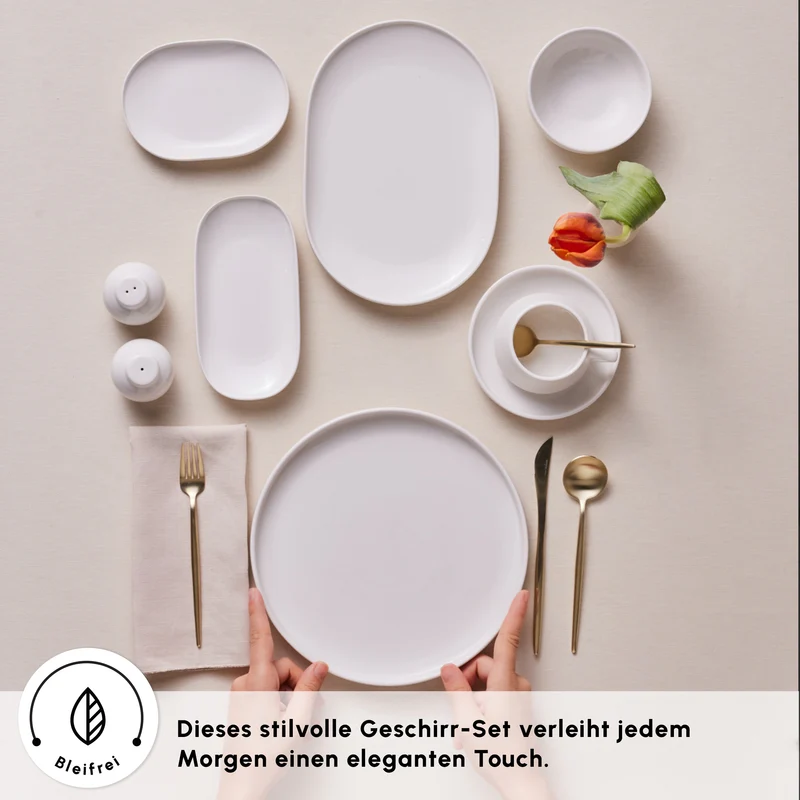 Karaca Stream Bone Meridian 34-teiliges Frühstücksset für 6 Personen – Weiß
