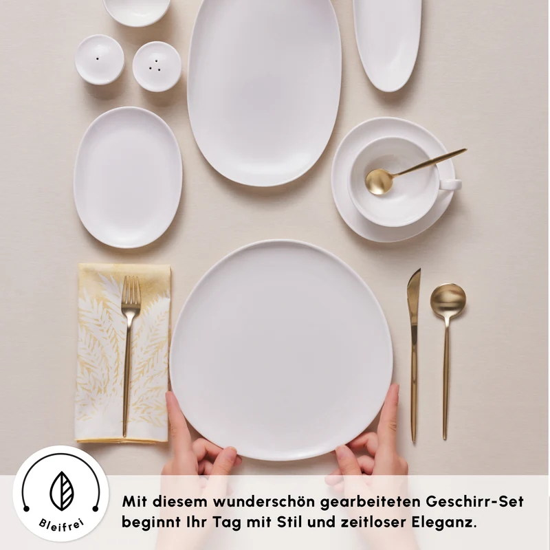 Karaca Stream Bone Middle 34-teiliges Frühstücksset für 6 Personen – Weiß