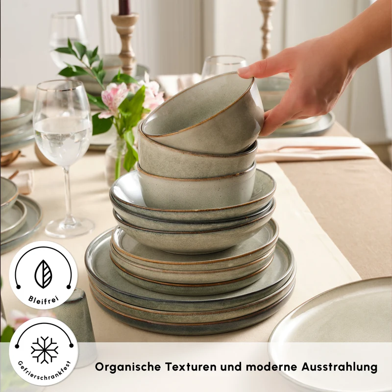 Karaca Earth Collection Skal 55-teiliges Tafelservice für 12 Personen