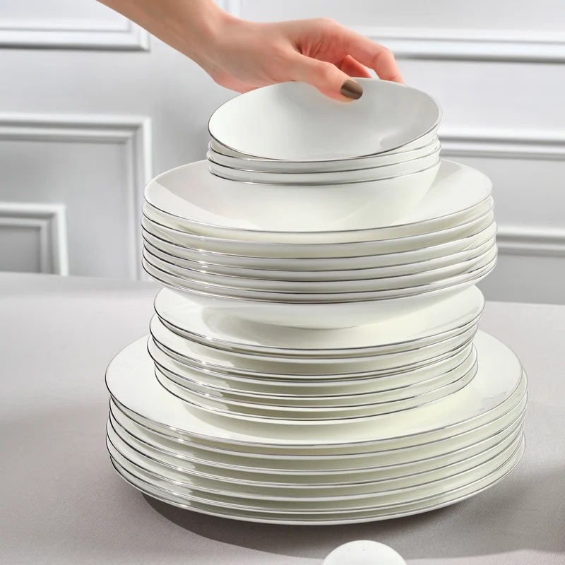 Karaca Fine Pearl Extra Chanak 55-teiliges Tafelservice für 12 Personen Platin