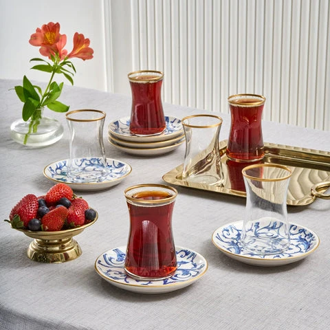 Karaca Mare 12-teiliges Glas-Türkisches Tee-Set für 6 Personen, 170 ml, Transparent