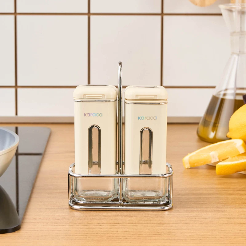 Karaca Luminous, 3-teiliger Salz- und Pfefferstreuer, Creme