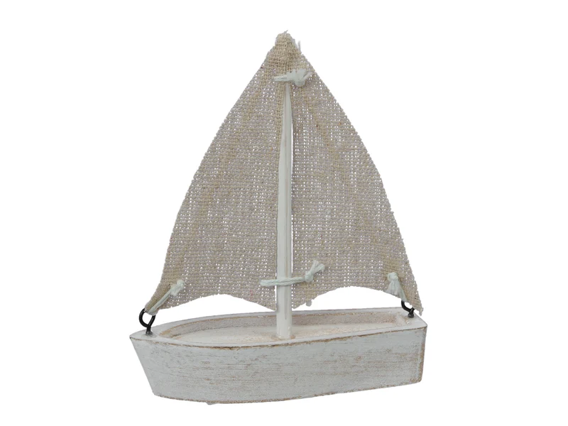 St. 1 Holzboot weiß/sand 10x4,5x11,5 cm