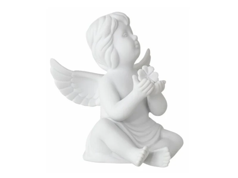 Rosenthal Engel mittel Weiss matt Engel mit Glücksklee 11cm