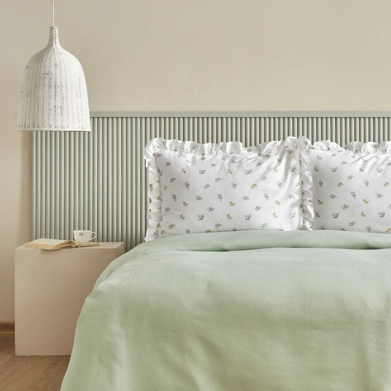 Karaca Home Lidya, 100% Baumwolle Doppelbett Tagesdecke Set, Grün