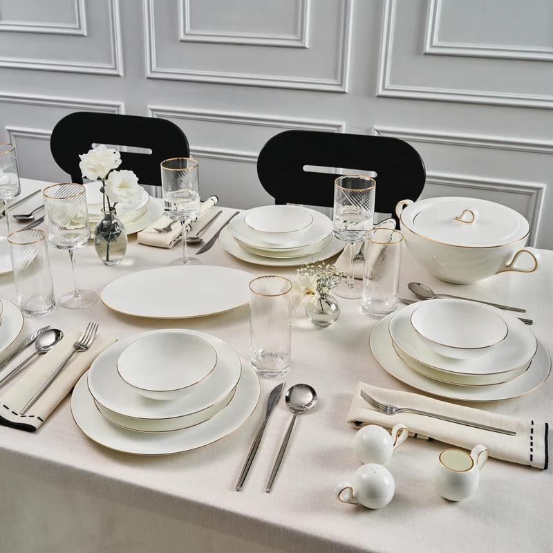 Karaca Fine Pearl Extra Chanak 55-teiliges Tafelservice für 12 Personen, Gold