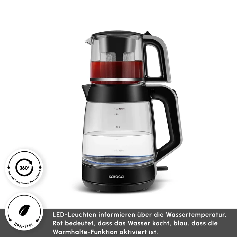 Karaca Glass Tea XL 2 in 1 Glas-Teemaschine Space Gray