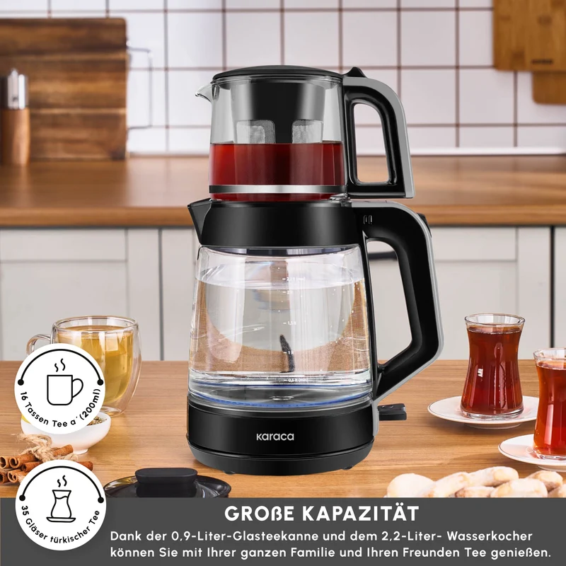 Karaca Glass Tea XL 2 in 1 Glas-Teemaschine Space Gray